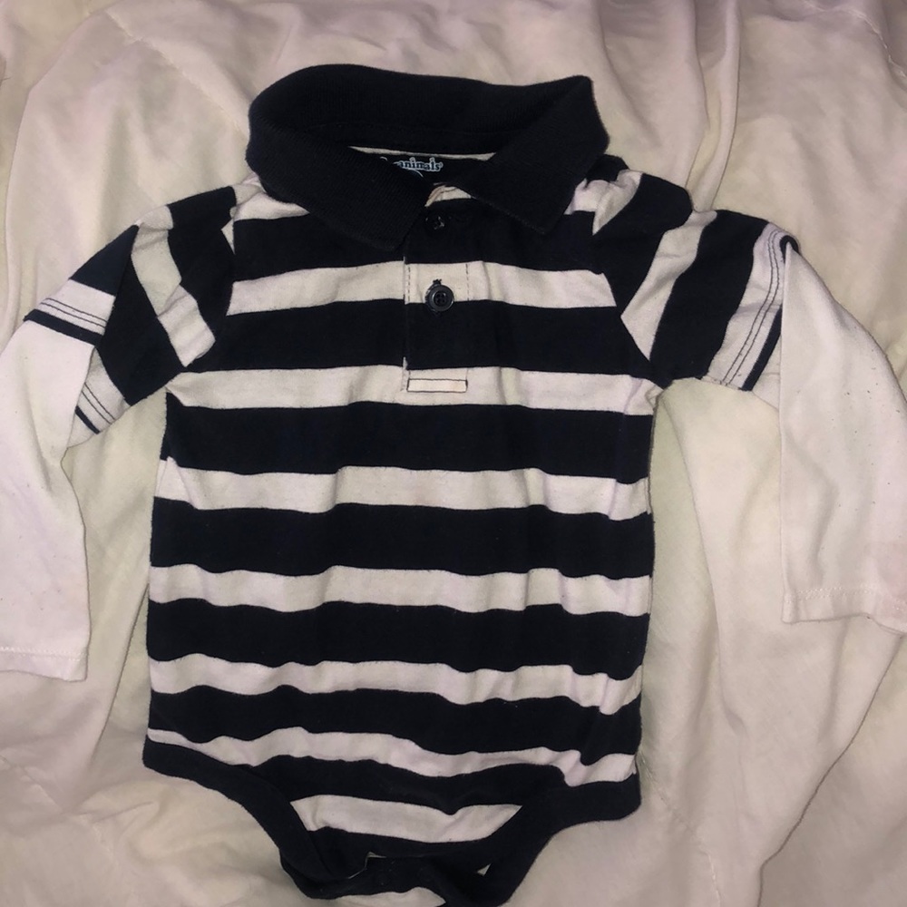 Striped white and blue collared onesie